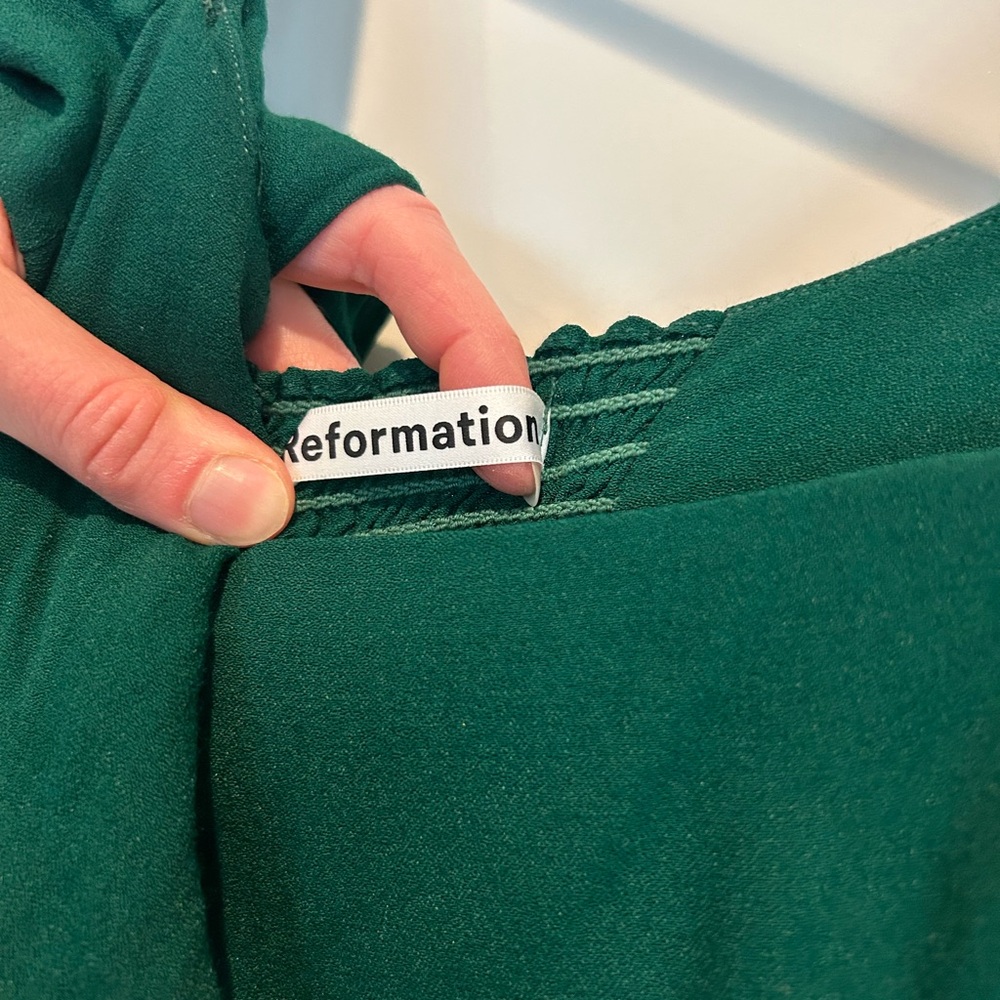 Reformation Mica Emerald Green Long Sleeve Square Neck Midi Dress - Picture 7 of 9